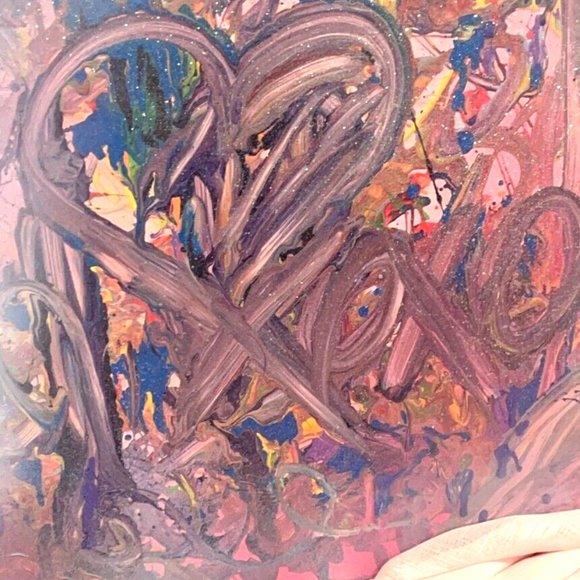 Handmade Original Pastel Abstract Love Painting on Wood Canvas LARGE 20 x 20 - Picture 2 of 6